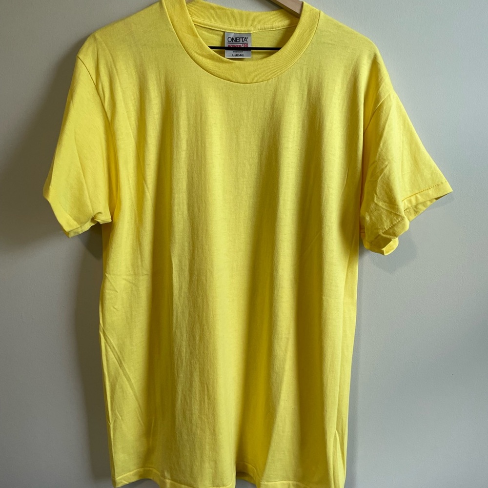 Vintage yellow blank t shirt oneita l